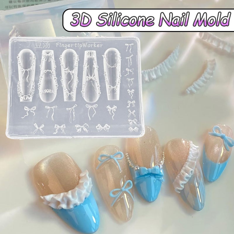 Mtruil 1 Pcs 3D Bow Silicone Nail Molds Cute Skirt Bow Design Nail Art Molds Carving Template Reusable Fashionable Clear Nail Art Molds 3D Silicone for Gel Carving Template for Women Acrylic Nails DIY - Image 5